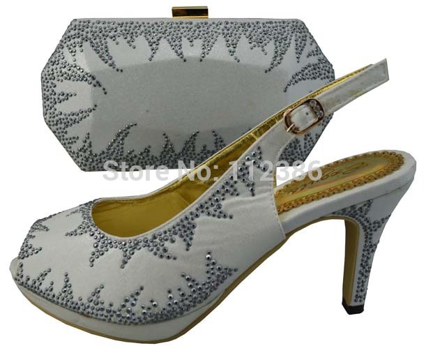 Free Shipping New arrival fashion nice matching shoe and bag set TSH1121 elegant SILVER size 38