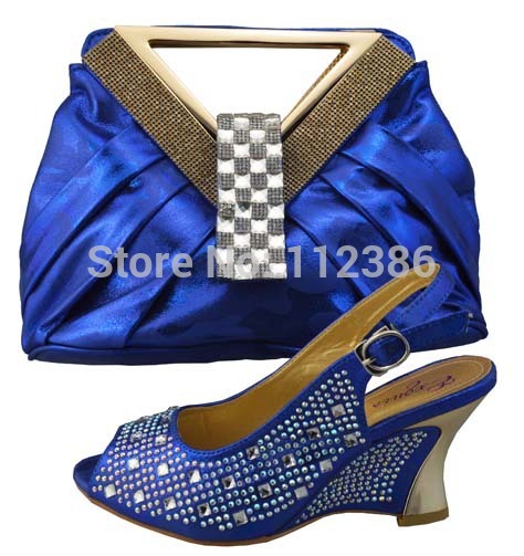 Blue wedge shoe and matching bag in 2014 with free shipping by DHL wholesale shoe and