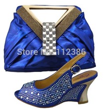 Blue wedge shoe and matching bag in 2014 with free shipping by DHL wholesale shoe and bag with shinning stones