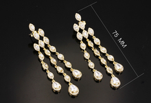 Luxury Marriage Jewelry gold plated with white cubic zircon Elegant Ethnic dangle earrings Female Long Tassel