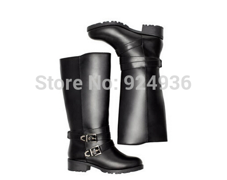 Free shipping Big Size Winter Style Round Toe Flats Flock Fashion Knee high Heel Boots In