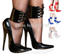 EXTREME Fetish 7″ Stiletto Hi Heel Corset Laceup Ankle Cuff Band Dominatrix Pumps,white women’s sexy pumps plus size 45