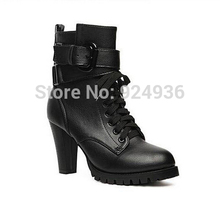 Free shipping New 2014 Fashion Women’s Martin Ankle Boots Winter High Heels Boots In Women Boots vintage Buckle Motorcycle Boots