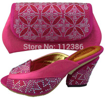 FREE SHIPING !! Fashion matching shoe and matching bag with thousands stones in fushia pink size 38-43