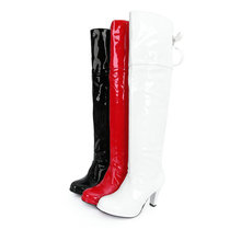 Black White Red Large Size Women Hot Sale Boots Patent Leather Over the Knee Lace Up Ladies High Fashion Shoes Charm W1SQM-C11