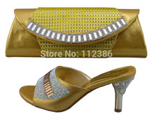 Free shipping!Fashion woman Italian shoe with maching bag with rhinestone for wedding&party,gold,wholesale,