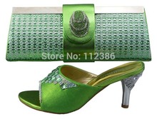 HIgh quality Italian design shoe and matching bag set in green, 2014 high heel evening shoes with free shipping by DHL
