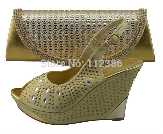 2014 summer new fashion 10CM WEDGES high heel african shoe and bag to match for wedding