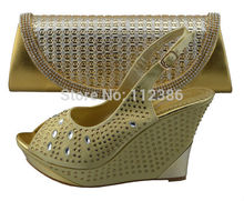 2014 summer new fashion 10CM WEDGES high heel african shoe and bag to match for wedding, free shipping by DHL