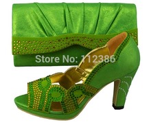 Quality Pu Leather matching shoe and bag with wholesale price and free shipping by DHL,GREEN