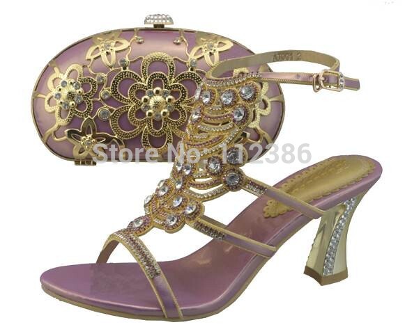 Rhinestone wholesale shoe and matching bag for african wedding Italian shoe and bag in high quality