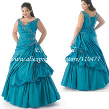 New Fashion Appliques Straps Ruched Satin Green Long Plus Size Prom Dress Ball Gown HM307 Lace Up Back
