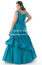 New Fashion Appliques Straps Ruched Satin Green Long Plus Size Prom Dress Ball Gown HM307 Lace