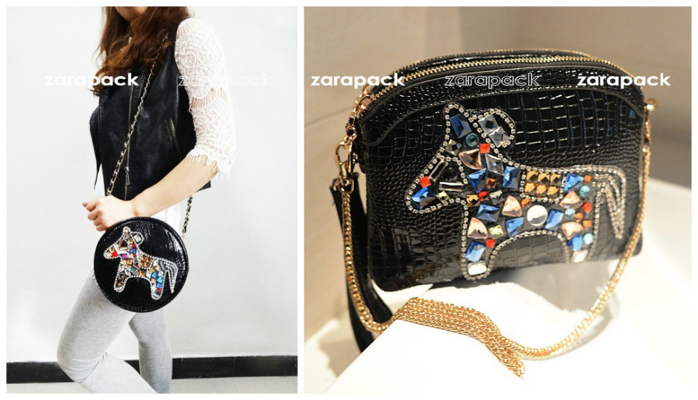 New designerRhinestone Horse Clutch Women handbag Wristlet Leatherette Crossbody Purse Bag Blosa Free shipping