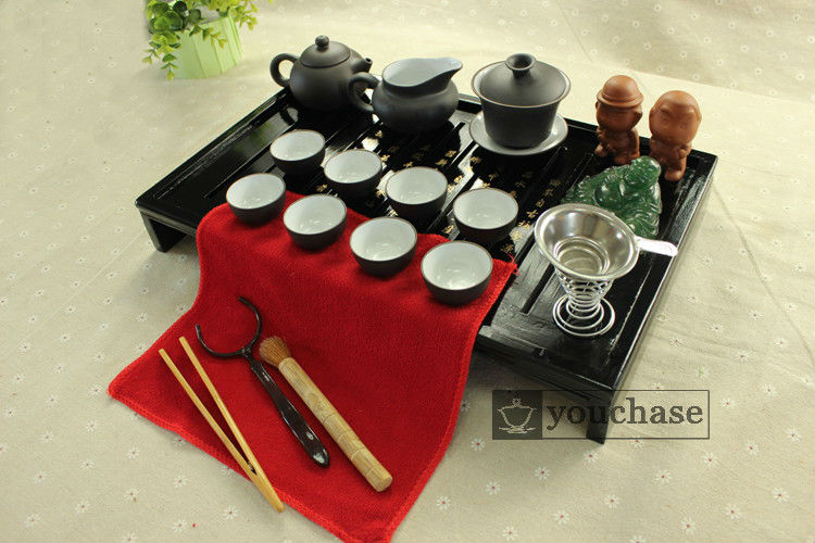 solid wood tea tray famous YiXing kung fu tea set funny Buddha tea figure low price