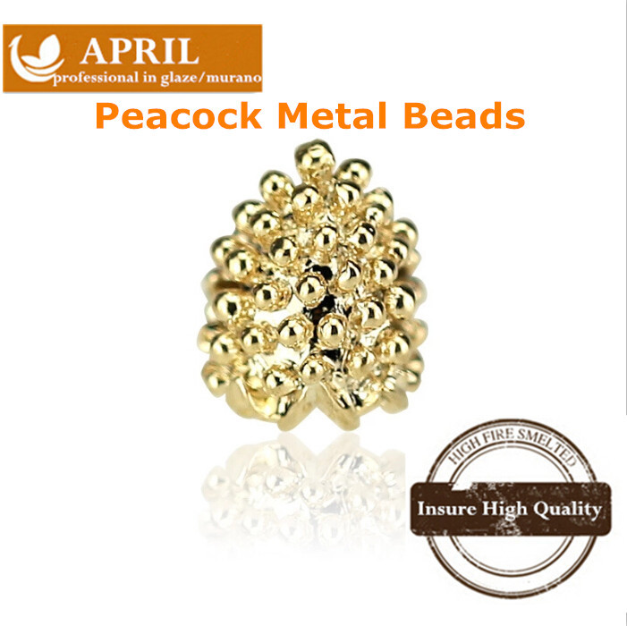 2014 Newest Gold Peacock Metal Beads Gold Plated European Charms and Beads Fit Pandora Style Bracelet