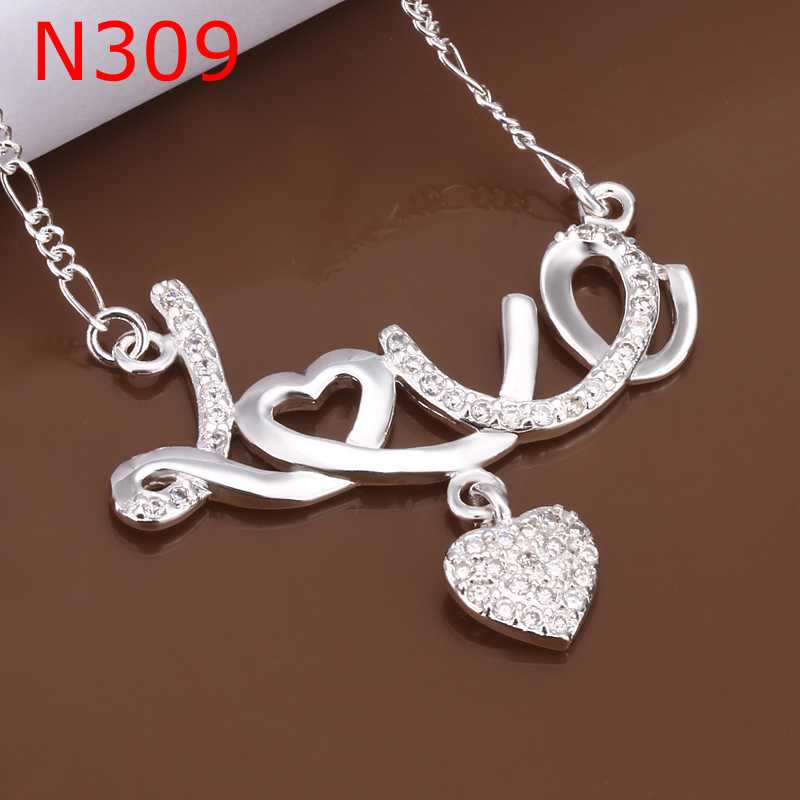 Promotion free shipping wholesale 925 silver necklace 925 silver fashion jewelry Love Heart Necklace SMTN309