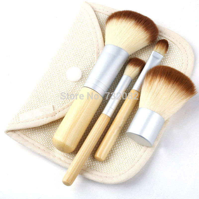 4pcs set Hot Sale 4Pcs Earth Friendly Bamboo Elaborate Makeup Brush Sets Free Shipping E5465