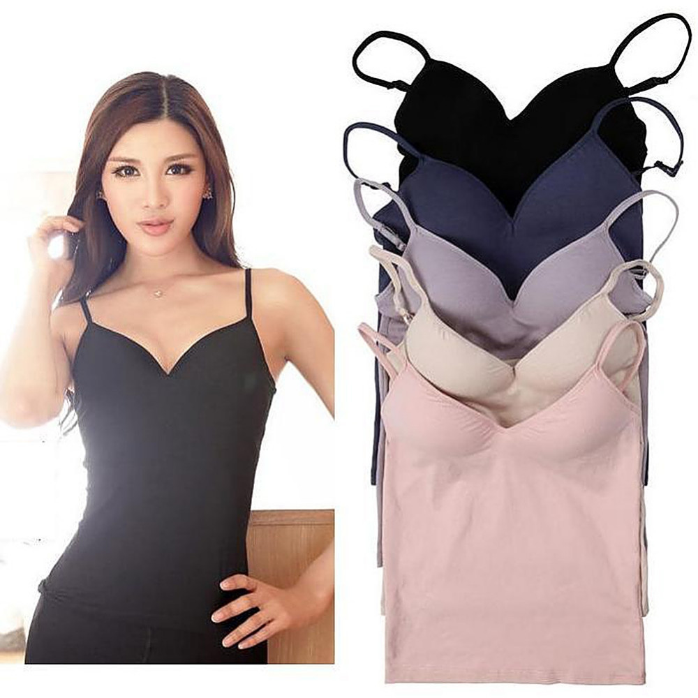 Modal Adjustable Strap Built In Bra Padded Self Mold Bra Tank Tops crop top Camisole Vest