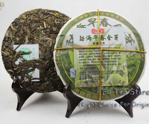 Spring Gold Bud Raw Pu erh Tea Cake yunnan puer 200g made by Ancient tea tree