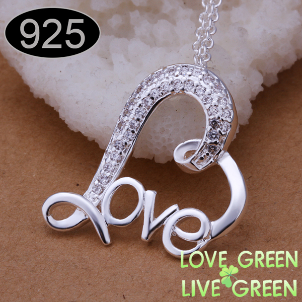 Free shipping high quatlity fashion LOVE heart pendant 925 sterling silver chain cupper alloy chain Necklace