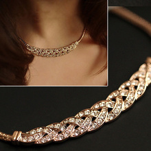New Fashion Vintage Full Rhinestone Short Necklace Chunky Chain Gold Plated For Women Necklaces & Pendants Jewelry Wholesale