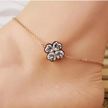 Wedding foot jewelry Lucky 4 leaf clover Titanium Steel Rose Gold Women Barefoot Sandals Anklet Foot