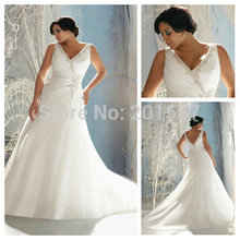 V-neckline Ivory Organza New Arrival Lastest Plus Size Wedding Gowns For Fat Women 2014