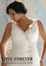 V neckline Ivory Organza New Arrival Lastest Plus Size Wedding Gowns For Fat Women 2014