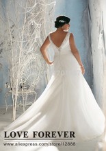 V neckline Ivory Organza New Arrival Lastest Plus Size Wedding Gowns For Fat Women 2014