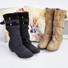 Women knee high boots women fashion snow autumn footwear flats shoes ladies buckle sexy half boot large size 34-45