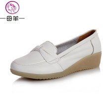 2014 new fashion women genuine leather flat shoes women’s work nurse shoes women flats black and white colors