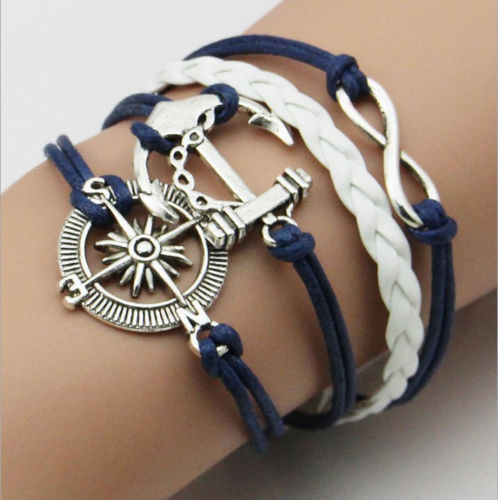 Low Price Fashion Hot Infinity Love Anchor Leather Cute Charm Bracelet plated Silver DIY Jewelry Handmade