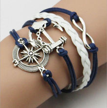 Low Price Fashion Hot Infinity Love Anchor Leather Cute Charm Bracelet plated Silver DIY Jewelry Handmade Gift