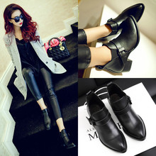 2014 winter big square with a pointed leather belt buckle side zipper boots shoes F6 Short Knight