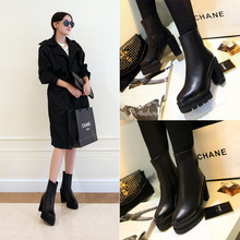 2014 autumn and winter in Europe and America stand round with thick waterproof side zipper solid color genuine leather high-heel