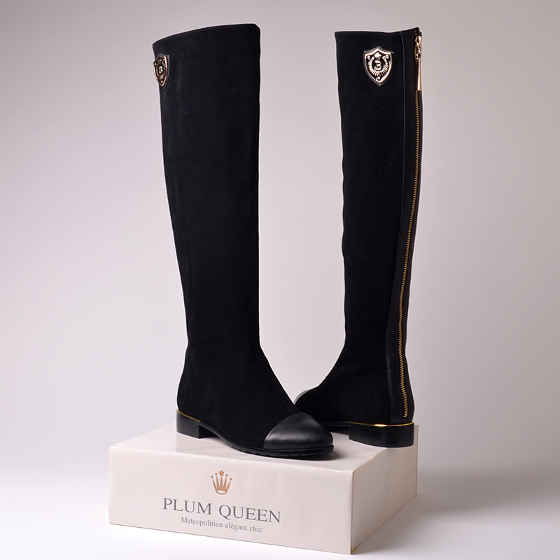2014 genuine leather knee length boots fashion high leg boots flat boots women s shoes boots
