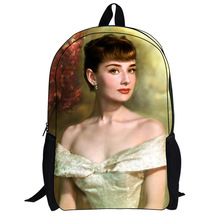 D0836 2014 NEW hot sale super star women man school bag outdoor Backpack 3D printed super star Audrey Hepburn 1pcs
