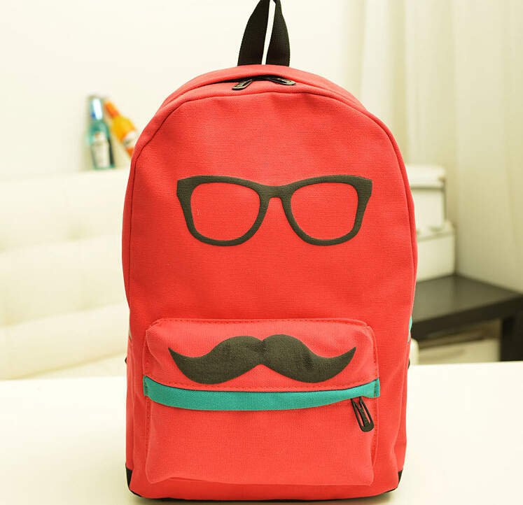 Han edition fashion leisure cartoon cute glasses beard female canvas backpack primary and middle school students