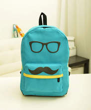 Han edition fashion leisure cartoon cute glasses beard female canvas backpack primary and middle school students