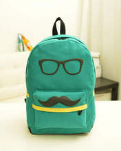 Han edition fashion leisure cartoon cute glasses beard female canvas backpack primary and middle school students