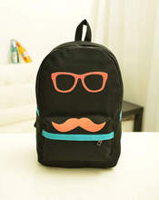 Han edition fashion leisure cartoon cute glasses beard female canvas backpack primary and middle school students