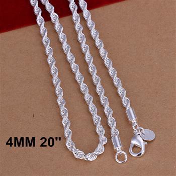 Cool 1pcs 4mm 16 18 20 22 24 inch 925 Sterling Silver Twisted Rope Link Chain