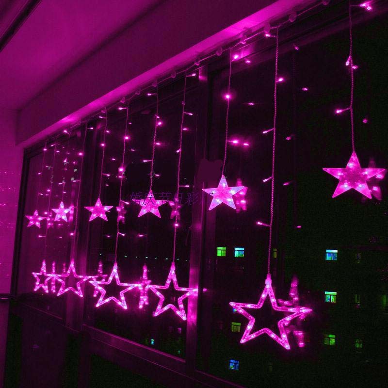 2x1m Pink LED String Curtain LIGHTS Holiday CHRISTMAS Background Decoration 168 Lamps 12 Stars ...