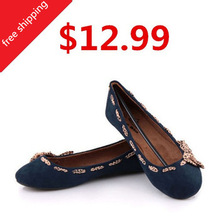 Plus Size 2014 Designer Fashion Women Ballet Flats Toe Shoes Black Bowtie Shoes For Women Free Shipping