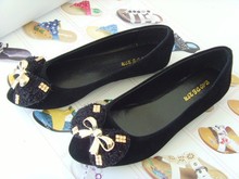 Plus Size 2014 Designer Fashion Women Ballet Flats Toe Shoes Black Bowtie Shoes For Women Free