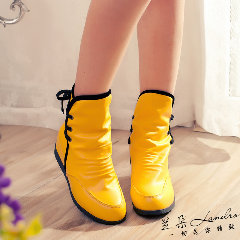 Lacing low heeled boots single boots wedges female sweet thermal boots slip resistant snow boots female