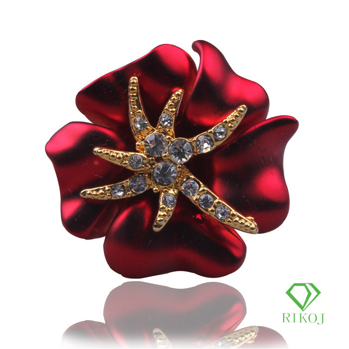  18k yellow gold plating Austrian crystal red flower rings