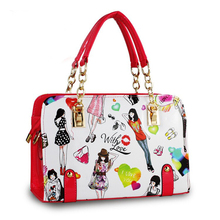 New 2014 Summer Women s leather handbag Fashion Young Shoulder bag cross body cartoon graphic patterns