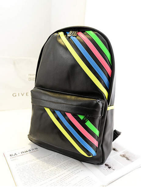 So Hot new PU leather high school female backpack striped pattern bag two colors fashion school